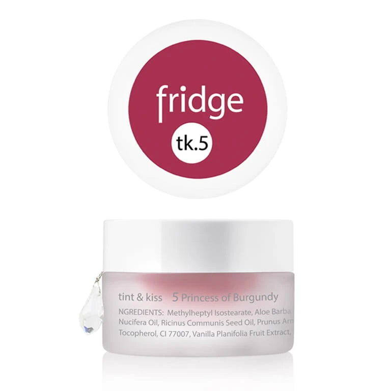 Naturalny błyszczyk do ust i policzków fridge tint & kiss w odcieniu 5 Princess of Burgundy 5g w szklanym słoiczku