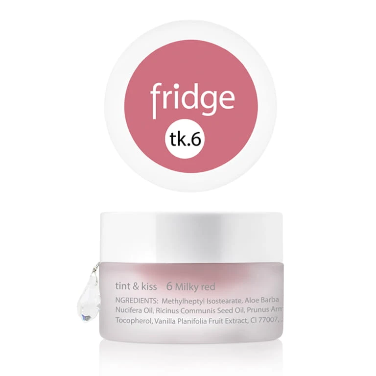 Naturalny błyszczyk do ust i policzków fridge tint & kiss w odcieniu 6 Milky red 5g w szklanym słoiczku